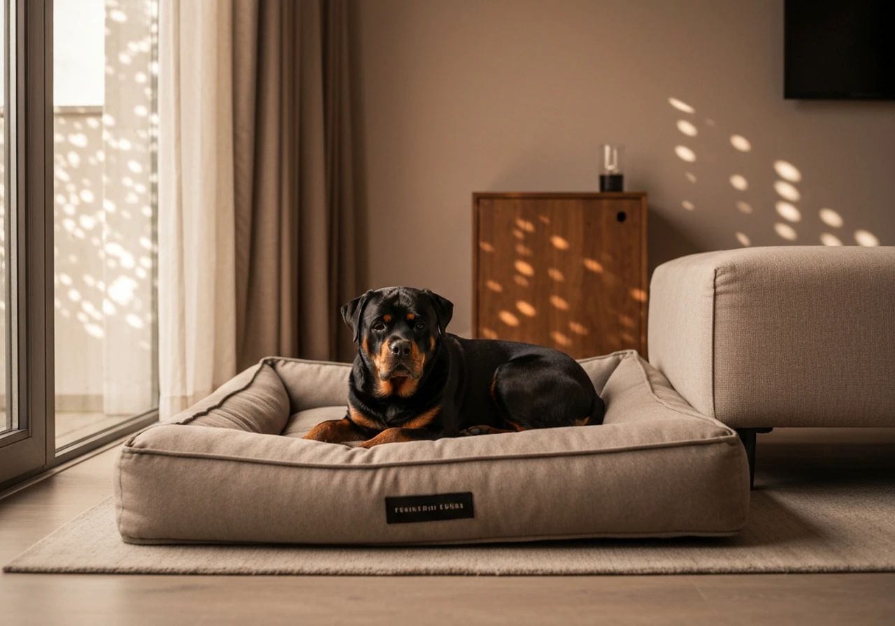 Rottweiler with family indoors