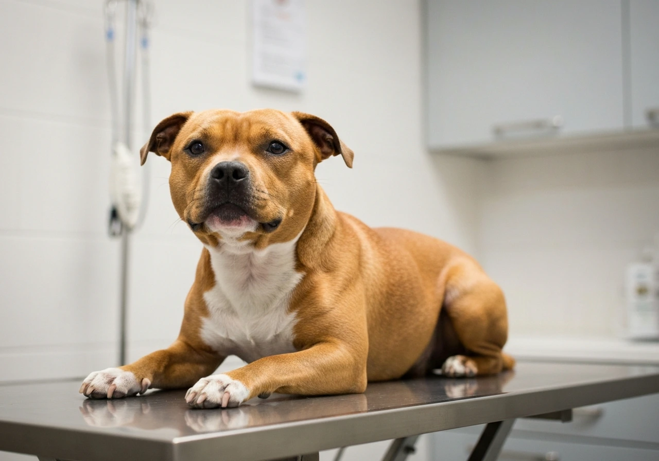 Staffordshire Bull Terrier at the vet